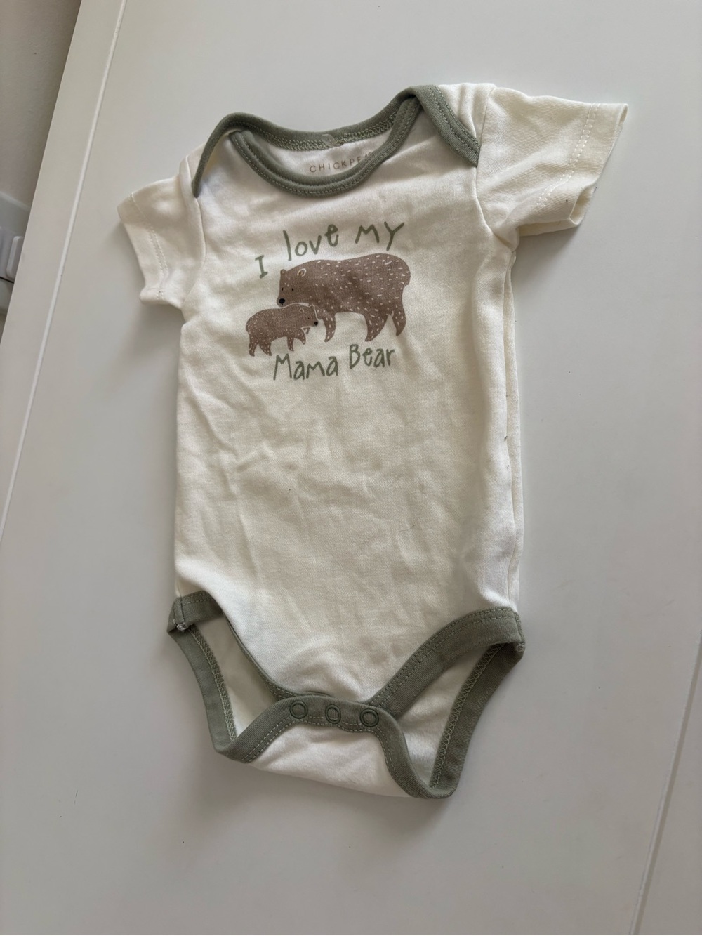 chick pea White & Olive Mama Bear Baby One-Piece